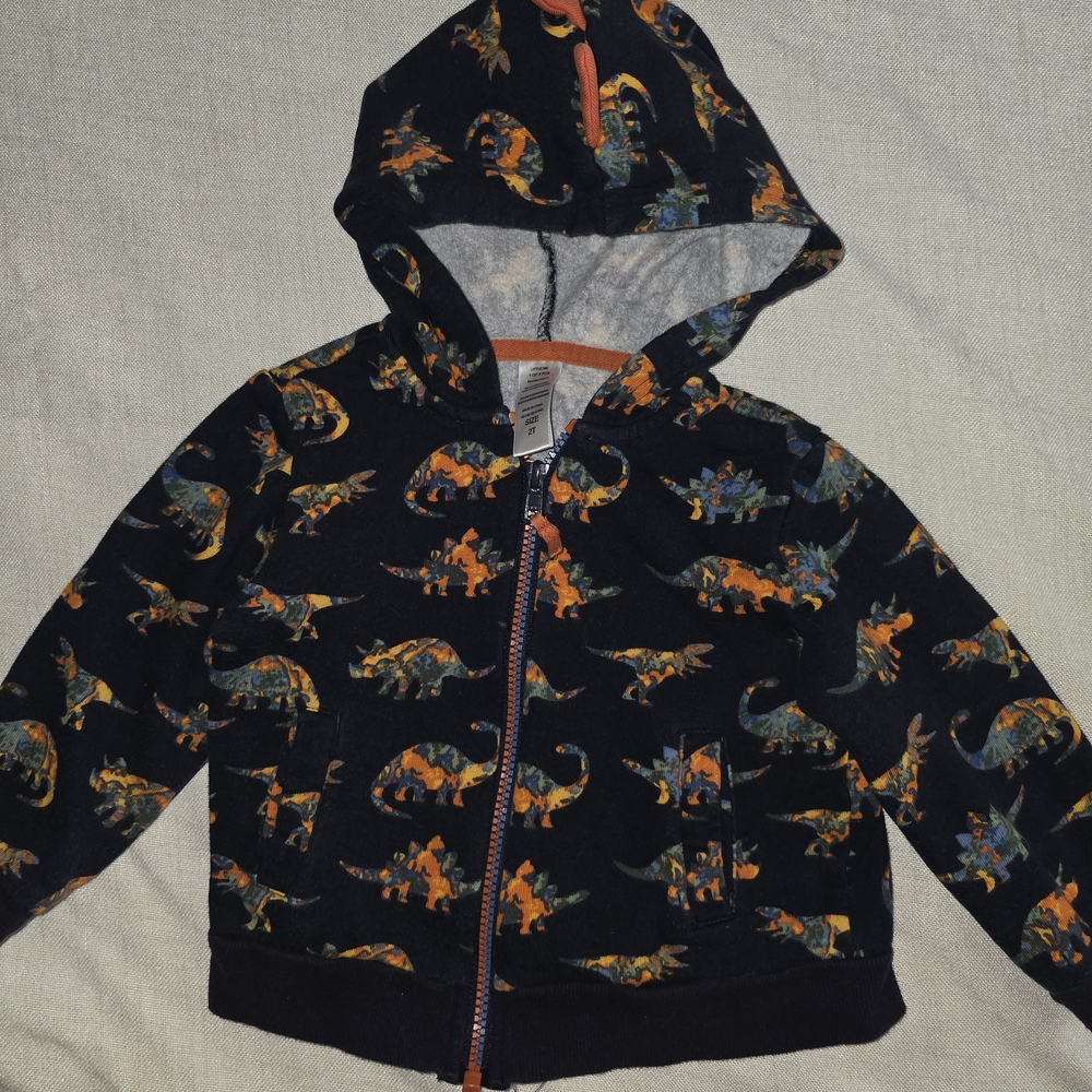 * Little Me 2T boy's zip-up hoodie a colorful dinosaur print Colorful Cute Fun